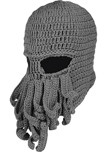 Unisex Sakal Şapka Örgü Beanie Kış Sıcak Ahtapot Şapka Rüzgar Geçirmez Komik Açık Gri(Yurt Dışından) modelleri