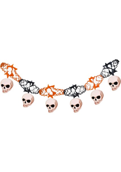 Cadılar Bayramı Happy Halloween Banner Kurukafa Simli