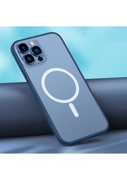 Iphone 13 Pro Max ile Uyumlu Şeffaf Renkli Transparan Chatoyant Magsafe Uyumlu Kılıf Lacivert