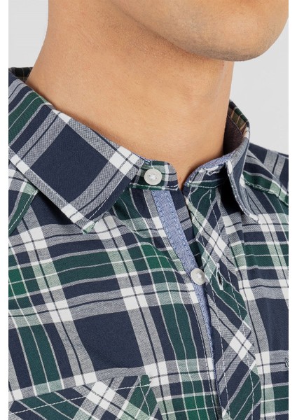 Slim Fit Kısa Kol Ekose Çift Cep Kapaklı Teksas Model Erkek Gömlek