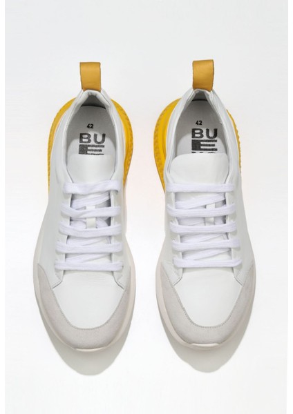 Beyaz Sarı Deri Erkek Spor Ayakkabı