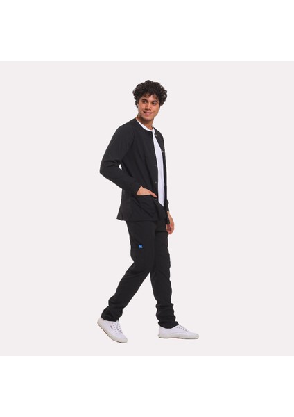 Likralı Dinamik Doktor, Hemşire Ceket - Erkek, Siyah