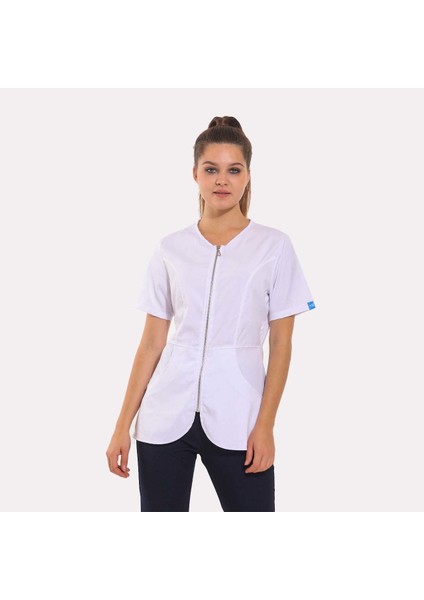 Likralı Dinamik Irıs Medikal Üniforma, Spa, Estetik ve Güzellik Merkezi Forma Takım - Kadın, Beyaz