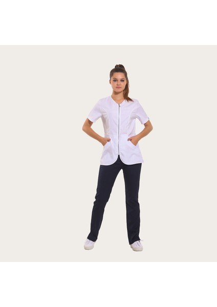 Likralı Dinamik Irıs Medikal Üniforma, Spa, Estetik ve Güzellik Merkezi Forma Takım - Kadın, Beyaz modelleri