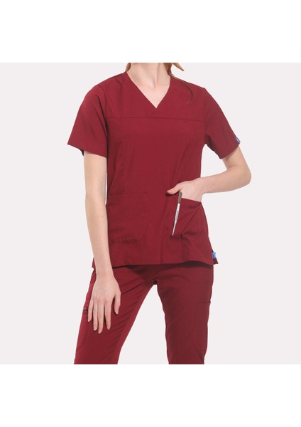 Likralı Dinamik Janet Doktor, Hemşire Forma Takım - Kadın, Bordo fiyatları