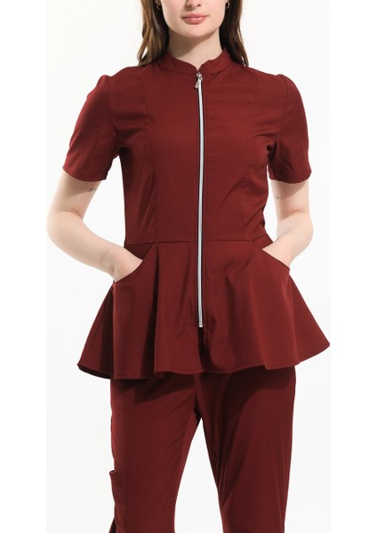 Likralı Dinamik Azelıa Doktor, Hemşire Forma Takım - Kadın, Bordo modelleri