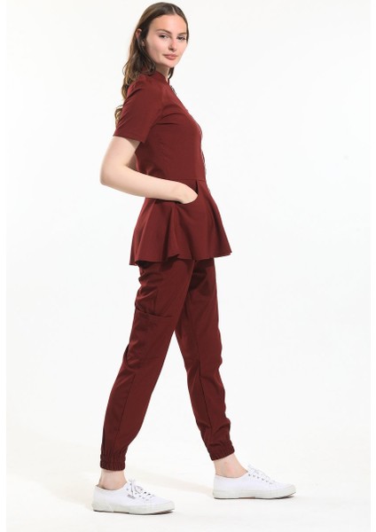 Likralı Dinamik Azelıa Doktor, Hemşire Forma Takım - Kadın, Bordo fırsatları