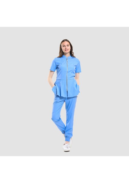Likralı Dinamik Azelıa Doktor, Hemşire Forma Takım - Kadın, Açık Mavi