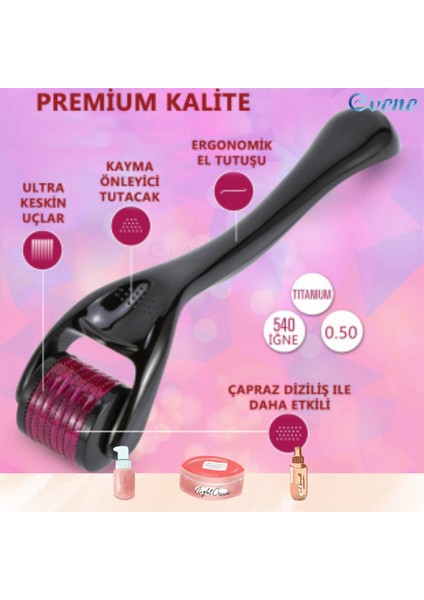 Dermaroller Cilt Saç Yüz Bakımı Saklama Kaplı 540 Iğneli 0.50 mm + Jade Roller Yüz Masaj Aleti Seti fiyatları