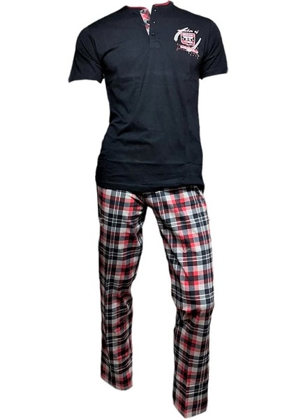 %100 Pamuk Ekose Kareli Erkek Pijama Takım