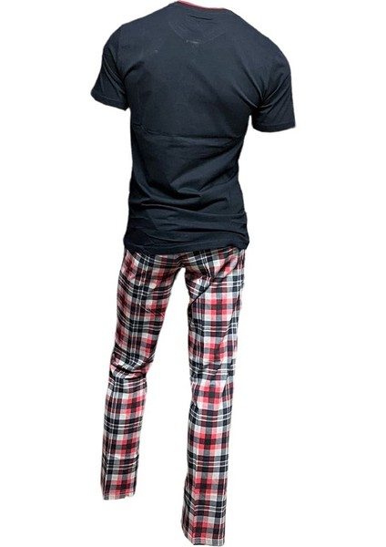 %100 Pamuk Ekose Kareli Erkek Pijama Takım