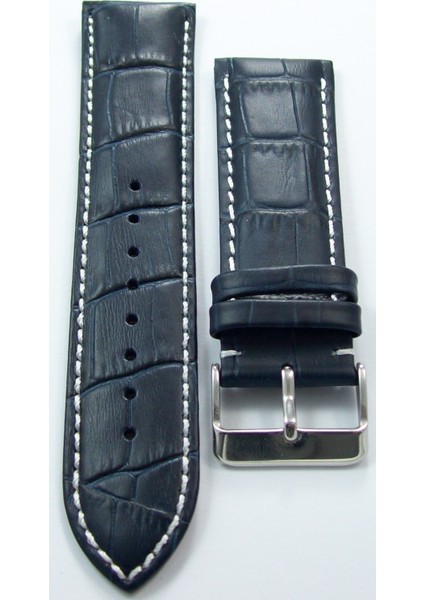 Deri Saat Kayışı 22MM Lacivert Saat Kordonu Beyaz Dikişli Kroko modelleri