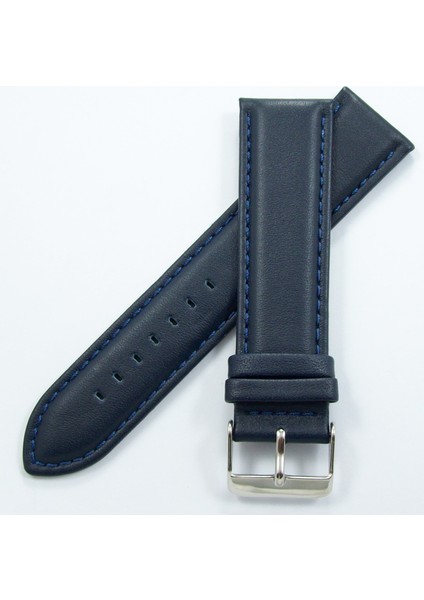 Bizon Lacivert Düz Deri Saat Kordonu 18MM Dikişli Saat Kayışı