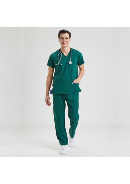 Likralı Dinamik Basic Doktor, Hemşire Forması – Erkek, Yeşil