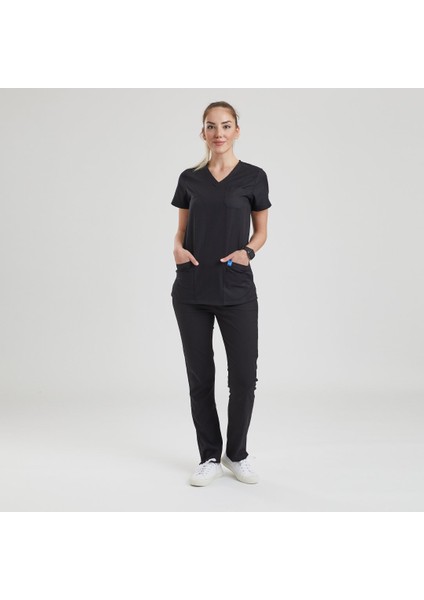 Likralı Dinamik Basic Doktor, Hemşire Forması – Kadın, Siyah