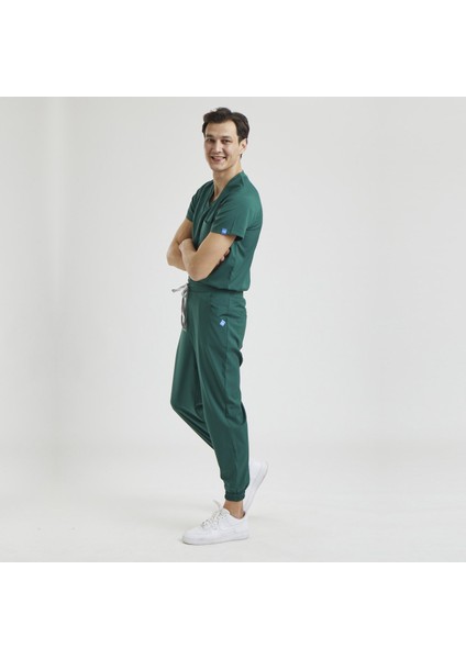 Likralı Dinamik Jogger Doktor, Hemşire Forma Takım - Erkek, Yeşil