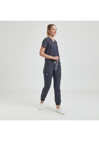 JOGGER DOKTOR, HEMŞİRE ÜNİFORMA, ÜST - KADIN, KOYU GRİ