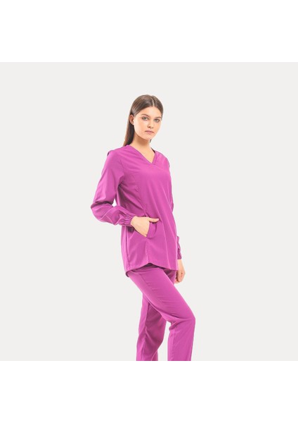 Likralı Dinamik Tulip Doktor, Hemşire Forma Takım - Kadın, Pembe