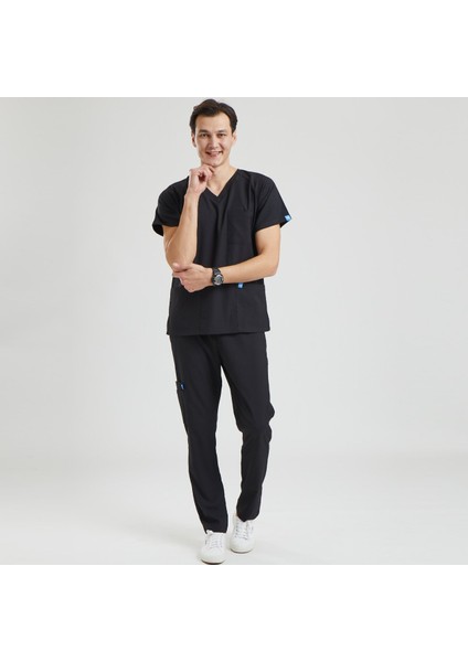 Likralı Dinamik Basic Doktor, Hemşire Forması – Erkek, Siyah