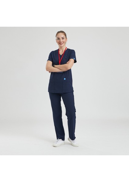 Likralı Dinamik Basic Doktor, Hemşire Forması – Kadın, Lacivert