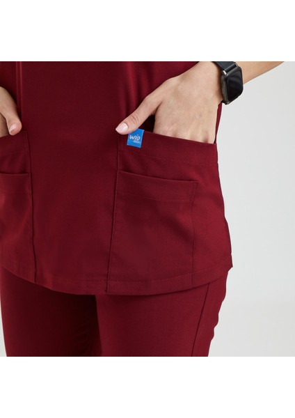 Likralı Dinamik Basic Doktor, Hemşire Forması – Kadın, Bordo