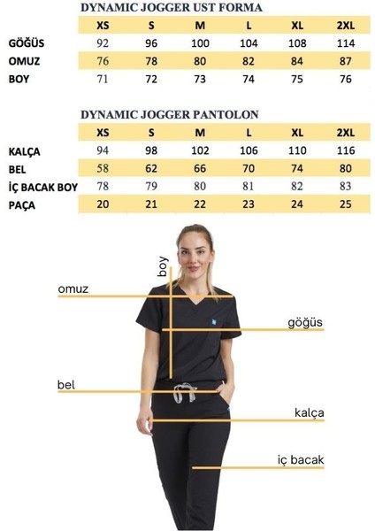 Lıkralı Dinamik Jogger Doktor, Hemşire Forma Takım - Kadın, Siyah