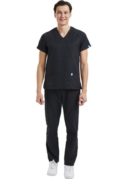 Koton Serisi Basic Doktor, Hemşire Forma Takım - Erkek; Siyah
