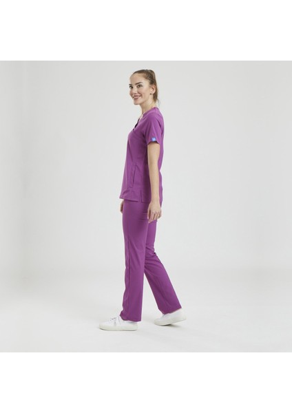 Likralı Dinamik Clower Doktor, Hemşire Forma Takım - Kadın, Pembe