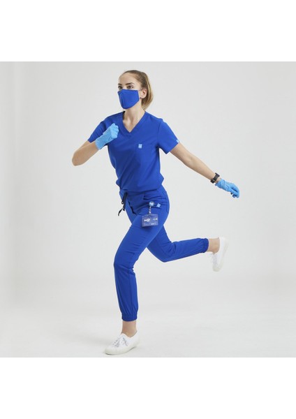 Lıkralı Dinamik Jogger Doktor, Hemşire Forma Takım - Kadın, Royal Mavi