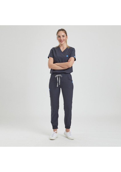 JOGGER DOKTOR, HEMŞİRE ÜNİFORMA, ÜST - KADIN, KOYU GRİ