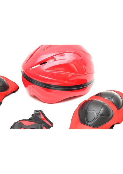 Kask Dizlik Dirseklik Eldiven Koruyucu Çocuk Set Kırmızı