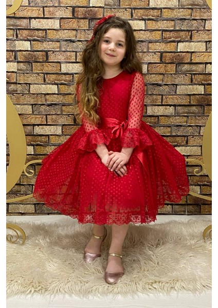 Abiye Kids Kırmızı Prenses Model Çocuk Abiye ABY4441