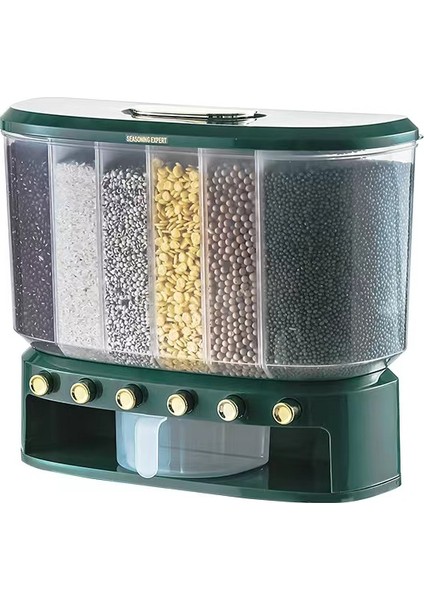 6 Bölmeli Bakliyat Saklama Kutusu - Koyu Yeşil (Yurt Dışından)