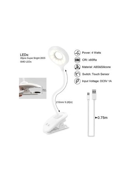 Lambalar Okuma Lambası Yatak 26 Led Göz Korumak Amber Klip Kitap Işık Şarj Edilebilir 3 (Yurt Dışından)