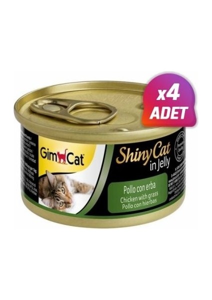 4 Adet - Gimcat Shinycat Tavuklu ve Çimenli Yetişkin Kedi Konservesi 70 gr