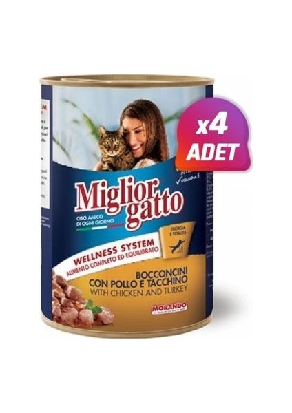 4 Adet - Miglior Tavuk ve Hindili Yetişkin Kedi Konservesi 405 gr