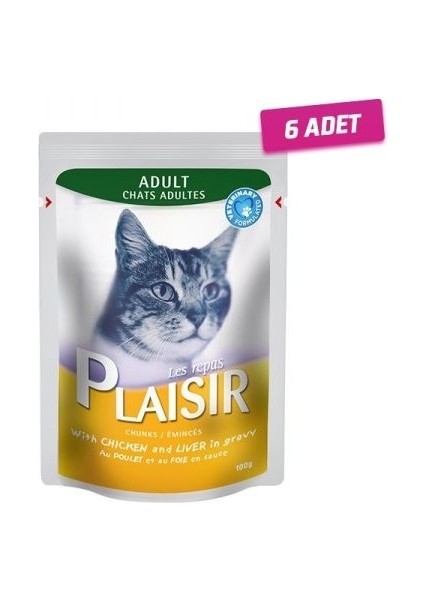 6 Adet - Plaisir Tavuklu Ciğerli Pouch Kedi Konservesi 100 gr