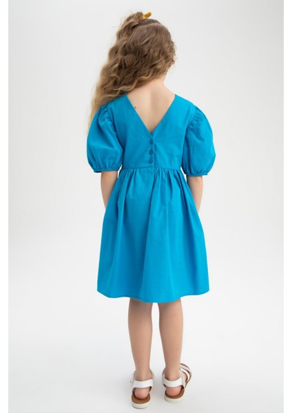 Kız Çocuk Bisiklet Yaka Kısa Balon Kollu Pamuklu Poplin Elbise Y0192A622SM indirimleri