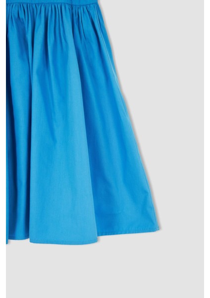 Kız Çocuk Bisiklet Yaka Kısa Balon Kollu Pamuklu Poplin Elbise Y0192A622SM