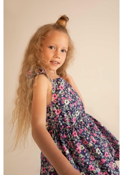 Kız Çocuk Kare Yaka Çiçekli Askılı Elbise X7634A622SM fiyatları