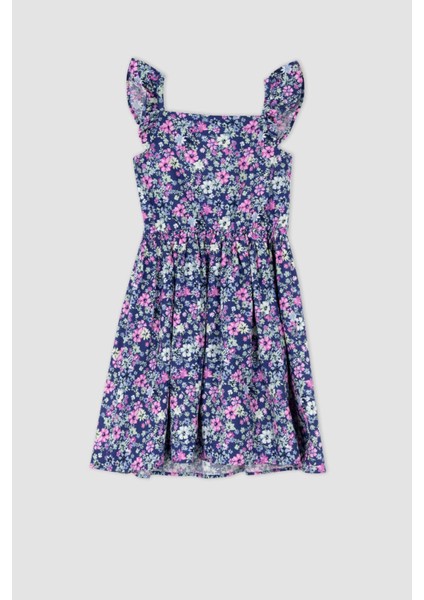 Kız Çocuk Kare Yaka Çiçekli Askılı Elbise X7634A622SM