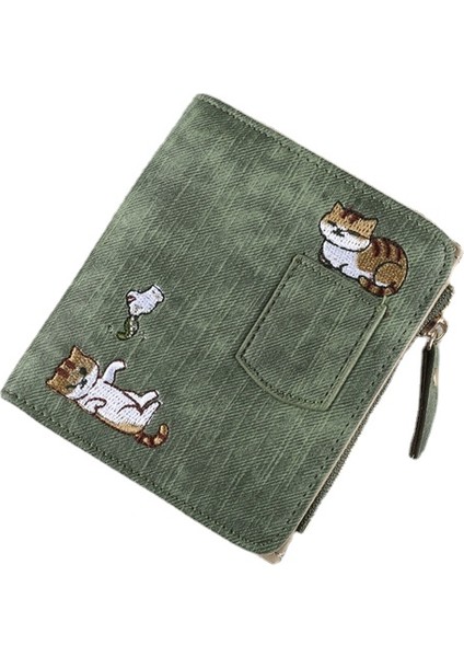 Nakış Kedi Kadın Kısa Cüzdan Fermuarlı Bozuk Para Cüzdanı (Yurt Dışından)