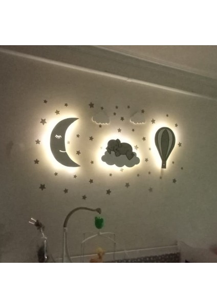 Çocuk Odası Dekoratif Ahşap Gece Lambası Ledli Aydınlatma 40 x 20 cm fiyatları