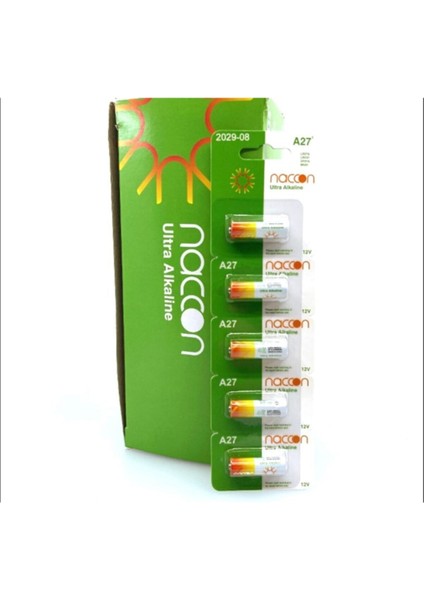 Naccon 1 Kart 5 Adet 5li Gp 27AF 12V Alkalin Garaj Kumandası Pili 27A 27AE 27AF MN27 A27 V27GA