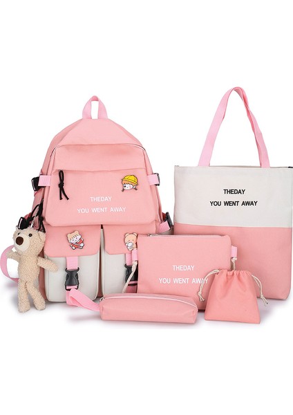 Yeni Beş Parça Öğrenci Çantası Kadın Renk Kontrast Öğrenci Çantası (Yurt Dışından)