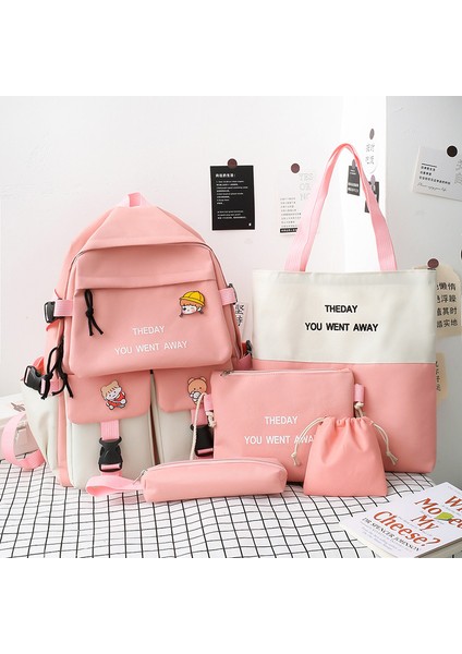 Yeni Beş Parça Öğrenci Çantası Kadın Renk Kontrast Öğrenci Çantası (Yurt Dışından) modelleri