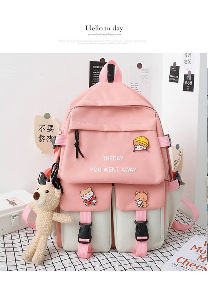 Yeni Beş Parça Öğrenci Çantası Kadın Renk Kontrast Öğrenci Çantası (Yurt Dışından) fırsatları