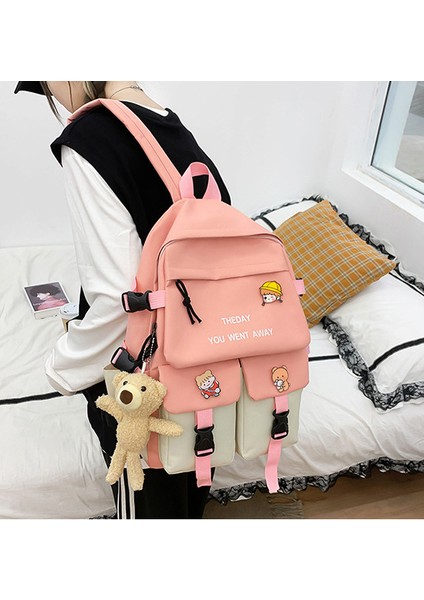 Yeni Beş Parça Öğrenci Çantası Kadın Renk Kontrast Öğrenci Çantası (Yurt Dışından) indirimleri