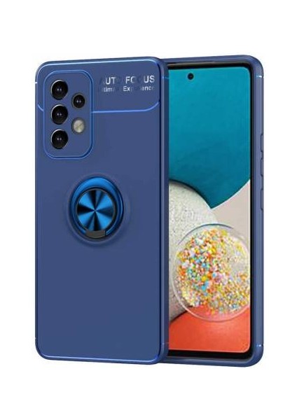 Samsung Galaxy A53 Kılıf Silikon Ravel Yüzüklü Standlı Kamera Korumalı + Cam