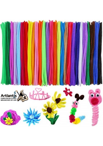 Şönil Renkli 30 cm 100'LÜ 1 Paket Artlantis 30 cm Renkli Tüylü Tel 100 Lü 1 Paket